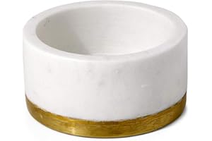 Serene Spaces Living White Marble Bowl with Brass Ring, Decorative Multi-Purpose Bowl- Use as Centerpiece Bowl, Fruit Bowl, Candle-Holder, Small Size Measures 2" Tall and 4" Diameter