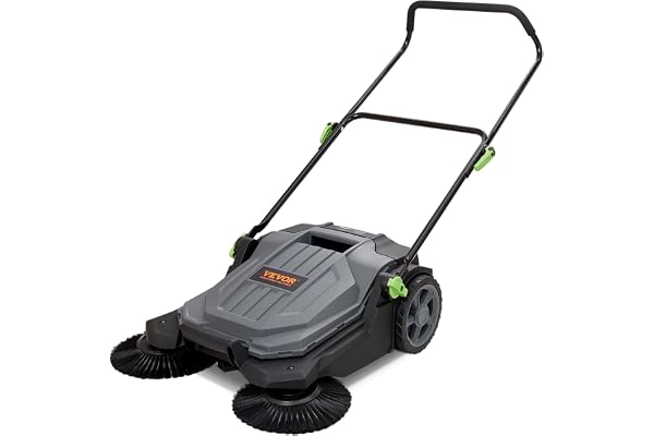 VEVOR Balayeuse de Sol à Poussée, Balayeuse Mécanique Largeur de Balayage 65 cm, Balai Manuelle Non Électrique, Conteneur à Déchets 18,9 L, Poignée Pliante Réglable en Angle et Hauteur pour Allée Cour