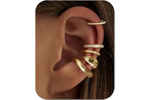 CASSIECA Ear Cuff Pendientes Oreja Sin Agujero para Mujere Ajustables Pendientes Clip Pendientes Falsos Hipoalergénicos Falsos Oreja Helix Puños de Cartílago Pendientes Oro/Plata con Joyero