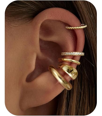 JEYORZY 2 Pezzi Ear Cuff Orecchini Non piercing, Orecchini Donna Chunky Earcuff Orecchini, clip per Cartilagine Orecchini a clip per Ragazze Ipoallergenici Regalo-oro