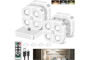 LADYSONS Luce a Sensore di Movimento Interna, 4 x Luce Sensore Quadrate con Base di Ricarica, Luci Interno Armadio con Striscia Magnetica Adesivo per Armadietto, Scale, Cucina, Corridoi, Camera, Bianco