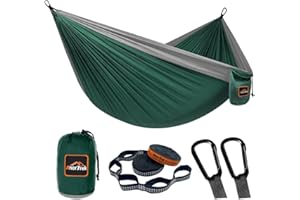 AnorTrek Hamaca de Camping, Súper Ligera y Portátil, de Paracaídas con Dos Correas para Árboles, Hamacas de Viaje de Nylon Individuales o Dobles para Acampar, Mochilero y Senderismo