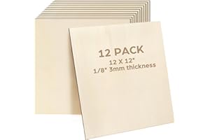 LotFancy 12Pcs Plywood Sheets 3 mm, 30 x 30 cm Basswood Sheets, Unfinished Wood Board for Laser Processing, DIY Crafts, Painting, Wooden Kit, Model Making