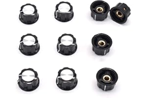 Bouton de potentiomètre 6mm,Xiuyer Lot de 10 Noir Insert Boutons de Contrôle du Volume Ou Tone pour Guitare Électrique Remplacement Pièces