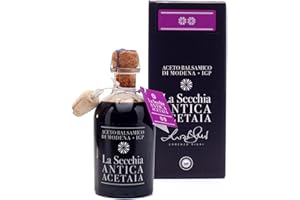 La Secchia - Vinaigre Balsamique de Modène IGP "Deux Étoiles", Vieilli en 8 Fûts de Chêne, Moyenne-Basse Densité, Flacon de 250 ml avec Bouchon Doseur en Liège