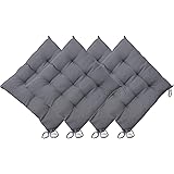 Casabella Pack of 4 Seat Pad for Dining Chair Garden Kitchen Chair Cushion With Tie On_9 Stitch_Silver Indoor/Outdoor Comfort