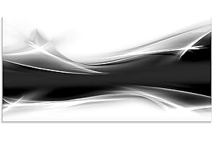ARTLAND Küchenrückwand Glas mit Motiv Spritzschutz 100x50 cm Design Rückwand Küche Bad Modern Abstrakt Kunst Kreativ Schwarz Weiß T9EW