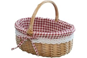 URFEDA Cestino da Picnic in Vimini con Manico, Cesto Pasquale Intrecciato Cesto Cesto Rotondo in Salice, Cesto di Frutta Cesto di Fiori Scatola di Immagazzinaggio in Rattan per Decorazioni