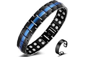 ‎VICMAG Vicmag Lymphdrainage Magnetarmband Herren Titanstahl-Magnetarmband Doppelreihige Ultra-Stärke-Magnete mit Einstellwerkzeug und Geschenkbox (Blaue Linie)