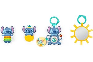 Bright Starts Disney Baby Stitch Coffret Cadeau Trésors Tropicaux – 4 Jouets Stitch dont Miroir Sûr pour Bébé et Anneau de Dentition, Nouveau-nés et +