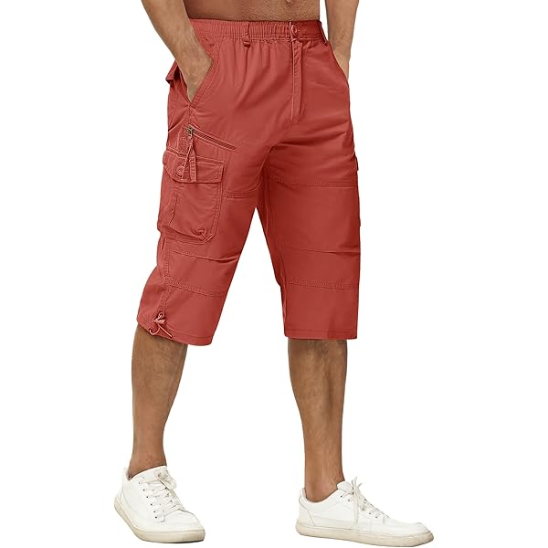 Men Capri Shorts DONGD Men's 3/4 Cargo Shorts Below-Knee Relaxed