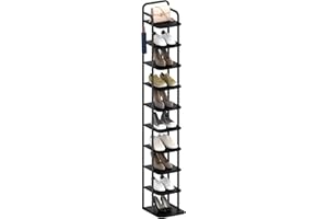 Hzuaneri Étagère à Chaussures Verticale à 10 Niveaux, Tour à Chaussures pour Petits espaces, autoportante, réglable, Gain de Place, Noir SR11204B