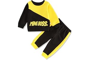 Wexuua Toddler Baby Boy Clothes Splicing Sweatshirt Pullover + Pants Two-Piece Set Kids Fall Outfit for Boys