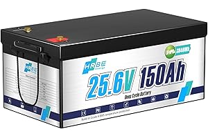 Batteria HRBEENERGY 24V 150AH LiFePO4 con caricatore, batteria al litio 3480Wh, protezione BMS integrata affidabile, ricarica a ciclo profondo 7000+, ideale per RV Solar Marine Off-grid
