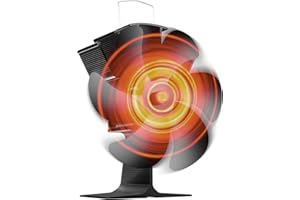 KRAZOVE 6 Blade Woodburner Stove Fan with Adjustable Band Eco Friendly Circulation Efficient Heat Distribution for Wood Burning Stove Top Heat Powered Ideal Log Burner Fan and Woodburner Fireplace Fan - Black