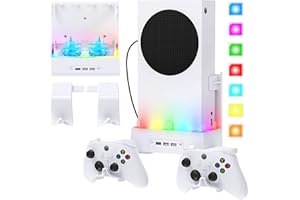 GORIXER Soporte de pared para Xbox Series S, kit de soporte de ventilador de refrigeración de luz RGB vertical, accesorios con 2 soportes para controlador y puertos USB extendidos para consola Xbox Series S