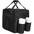 Large Insulated Food Delivery Bag with Cup Holders, Foldable Heavy Duty Food Warmer Grocery Bag for Camping Catering Restaurants UberEats Doordash Grubhub Postmates
