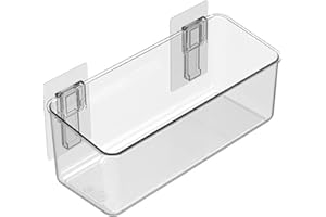 Amtido Bathroom Caddy Shelf | Self-Adhesive No Drilling | Wall-Mounted Shower Storage Organiser for Bathroom and Kitchen Organisation - Clear PET Plastic (Medium - Low - 26.3cm x 10.2cm x 10.7cm)