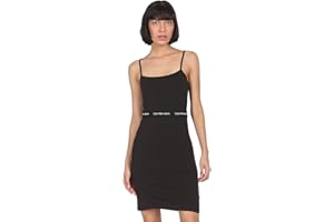 Calvin Klein Jeans Damska sukienka z logo z elastycznymi paskami dopasowana i rozkloszowana, Ck czarny, XL