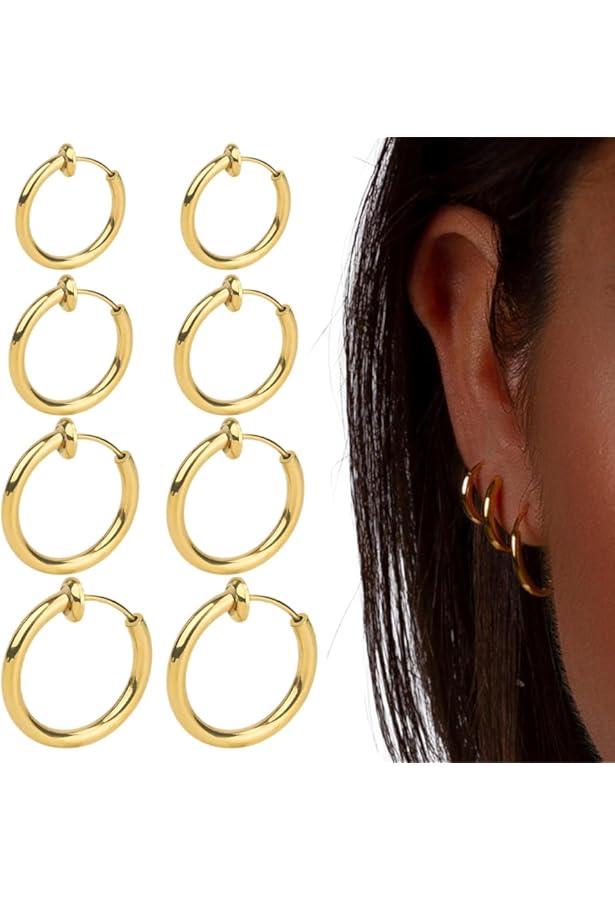 Bkemkri 4 Paires Boucles D'oreilles Clips En Acier Inoxydable, 8mm 10mm Faux Cerceau De Boucle