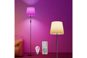 VARICART LED Floor Lamp for Living Room, Dimmable Standing Reading Lamp with a 10W RGBCW Color Changing Bulbs, Black Modern Tall Lamps with Lampshade for Bedroom Office Kid Room