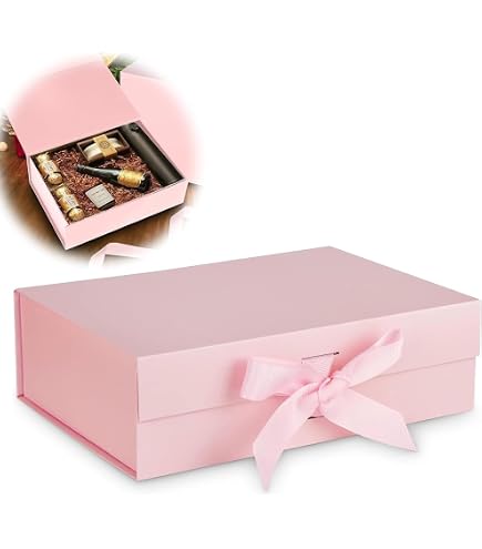 Confezione Regalo Rosa Con Coperchio, Fiocco E Biglietto Auguri - 22.5x16x8.5 Cm