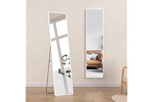 Warmiehomy Full Length Mirror,147x37cm Large Wall Mounted Hanging or Free Standing Leaning Long Mirror with Sliver White Metal Frame for Living Room or Bedroom