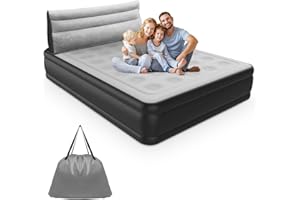 Andizun Inflatable Mattress with Built-in Electric Pump, Luxury Air Bed Double with Headboard, Quick Blow Up Bed, Comfortable Flocked Surface, Double Air Mattress for Home Camping Travel 216*45*152cm