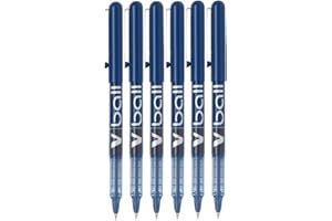 Pilot V-Ball VB77Bleu Pointe Fine stylos roller pointe métal 0,7mm encre liquide ligne 0,4mm (Lot de 6)