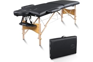 Alightup Table de Massage Pliante Professionnel en Bois, Lit Cosmétique 2 Sections Massage Portable Ergonomique, Noir
