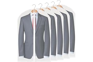 SHUOHONG 5 Pezzi Custodie per Abiti con Cerniera, 60 x 80 cm Buste per Vestiti, Impermeabile Copriabiti Antipolvere, Copri Abiti da Armadio, Copriabiti da Armadio per Smoking, Giacca (A)
