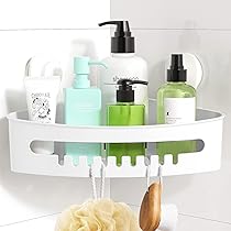 GQIRIL Corner Shower Caddy Shelves - Suction Cup Shower Organizer Shelf With 2 Hooks