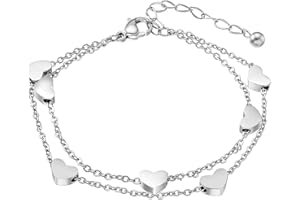 Haosell Damen Rosegold Fußkettchen Herzen Freundschaftsarmband Freundschafts Fußkette Frauen Herzchen Sternen, Doppelt Kette Fußkettchen für Frauen Mädchen Rosegold Elegant Damen Mädchen