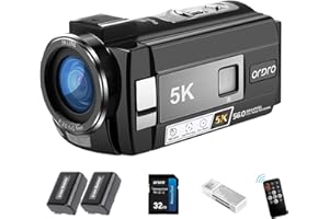 ORDRO Kamera wideo 5K, kamera do vlogowania 56 MP z noktowizorem na podczerwień, ekran dotykowy UHD 3,0 cala, zoom 18x, stabilizator EIS, Wi-Fi, 2 baterie, pilot zdalnego sterowania, przewód kamery z