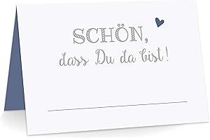 KuschelICH Premium Tischkarten Schön DASS Du da Bist mit Herz Platzkarten zum selbst Beschriften (Blau, 25)