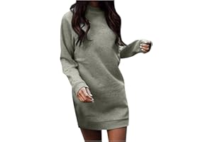 Briskorry Vestido de Navidad para mujer, monocolor, informal, cuello redondo, manga larga, sudadera, con bolsillos