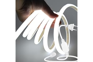 HEGEHE Tira de LED de neón COB 220-240V 0.5m, 270°iluminación, recortable (50cm), 288LEDs/m Tira de LED FCOB Blanco Frio Flexible superbrillante con Enchufe para Navidad, decoración de fiestas