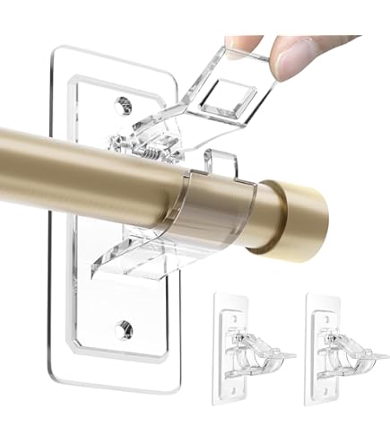 Supports De Tringle à Rideaux Sans Perçage - Lot De 4, Autocollants Forts - Transparent + Noir - Pour Tringles <3cm, Charge 7kg