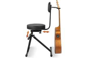 STRICH SGT-30B - Taburete de guitarra con respaldo, asiento ajustable en altura con colgador para guitarras acústicas, eléctricas y bajos, trono de batería para adultos, baterista y guitarrista