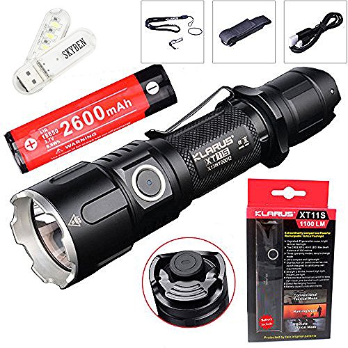 Klarus xt11s CREE xp-l Hi V3 LED 1100 Lumen Wasserdicht LED Taschenlampe Powered by 2 x CR123 A/1 x 18650 Batterien Outdoor Tactical Taschenlampe mit 2600 mAh Akku + Geschenk thenines USB-Light