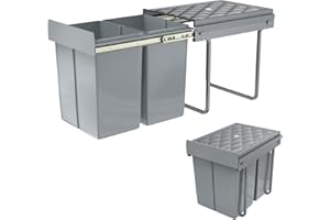 YUENFONG Einbaumülleimer 2 Fächer 2x20 Liter, Unterschrank Abfallsammler Mülleimer mit Teleskopschienen Ausziehbarer Mülltrennsystem Abfalleimer, 48 x 34,2 x 41,8cm