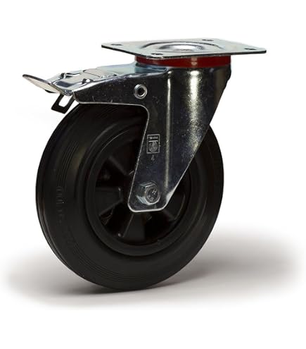 Lot De 4 Roulettes Pivotantes à Œil En Caoutchouc Noir - Diamètre 200 Mm, Charge 460 Kg, Marque HTR