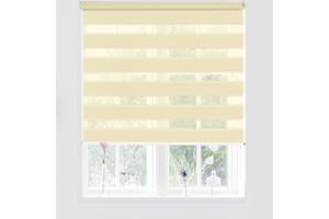 Kokorona Day and Night Zebra Roller Blinds, Dual Layer Fabric Zebra Window Blinds for Bedroom, Light Filtering Privacy Day Night Blinds, 105cm Wide x 150cm Length, Beige