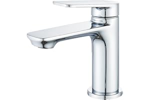 BELZ Modern Basin Mixer Tap, Chrome Bathroom Sink Tap, Brass Hot & Cold Faucet, Leak-Resistant, Water-Saving, G1/2" Hoses, Fits Single-Hole Sinks