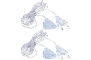 MDLSDE 2 st genomskinliga förlängningssladdar, 5 m elektrisk kabel 220 V 1 W med kontakt klar elektrisk förlängning för LED-b