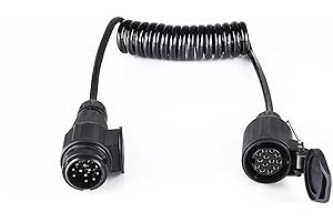 XUEYI 1,6M Anhänger Verlängerungskabel 13 polig, 12V Verlängerung 13 Polig auf 13 Polig, mit 13 Poliger Anhängerstecker Steckdose, Spiralkabel 8-Adriges, Verlängerungskabel für KFZ LKW PKW Wohnwagen