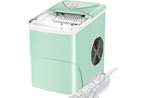 FZF Eiswürfelmaschine Mini Tragbar,15kg/24h,Kompakt Eiswürfelbereiter Maschinen Arbeitsplatte,6-Minuten-Schnelleis-Maschine,Selbstreinigende ice maker für Zuhause,Silber，Grün