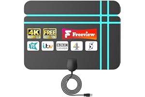 BSPHEREX Indoor TV Aerial for Freeview – Long Range Digital TV Aerial with 360° Reception, Supports 4K 1080P HD VHF/UHF/DAB Channels, Easy Setup for Smart & Older TVs