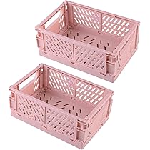 4 Cestini Portaoggetti Pieghevoli - Cassette In Plastica ABS, Rosa, 43x29x17 Cm, Per Cucina E Bagno