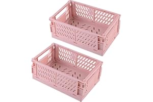 Frepea 2 Stück Aufbewahrungskorb Kleine Klappboxen Rosa Faltbar Stabil Aufbewahrungskiste Kunststoff Klappkorb für Küche/Kinderzimmer/Büro（Rosa）